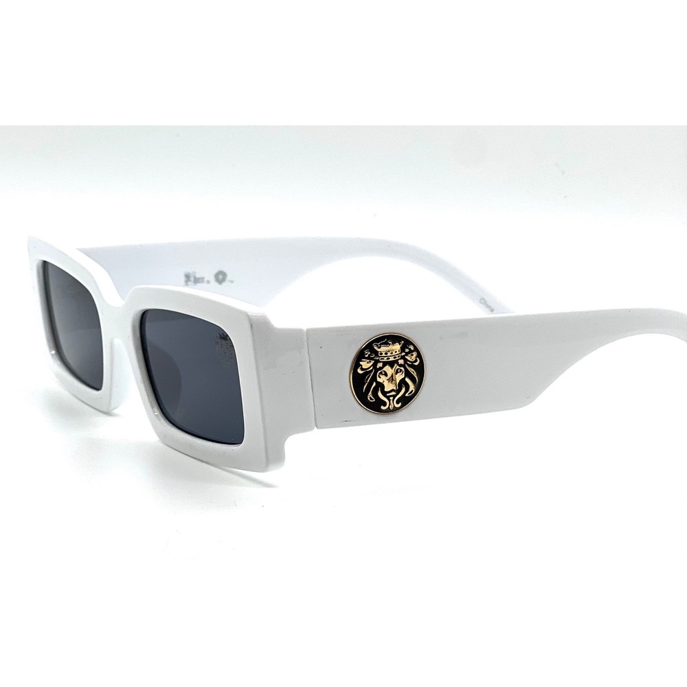 White Frame Sunglasses Rectangle Unique Visual Dark Black Lens UV40 Protection - Picture 8 of 9
